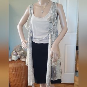 Vintage Concepts,Boho Sz M earthy colors crocheted and layered open vest